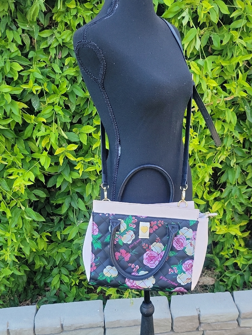 Betsey Johnson Black And Pink  Floral Tote Purse